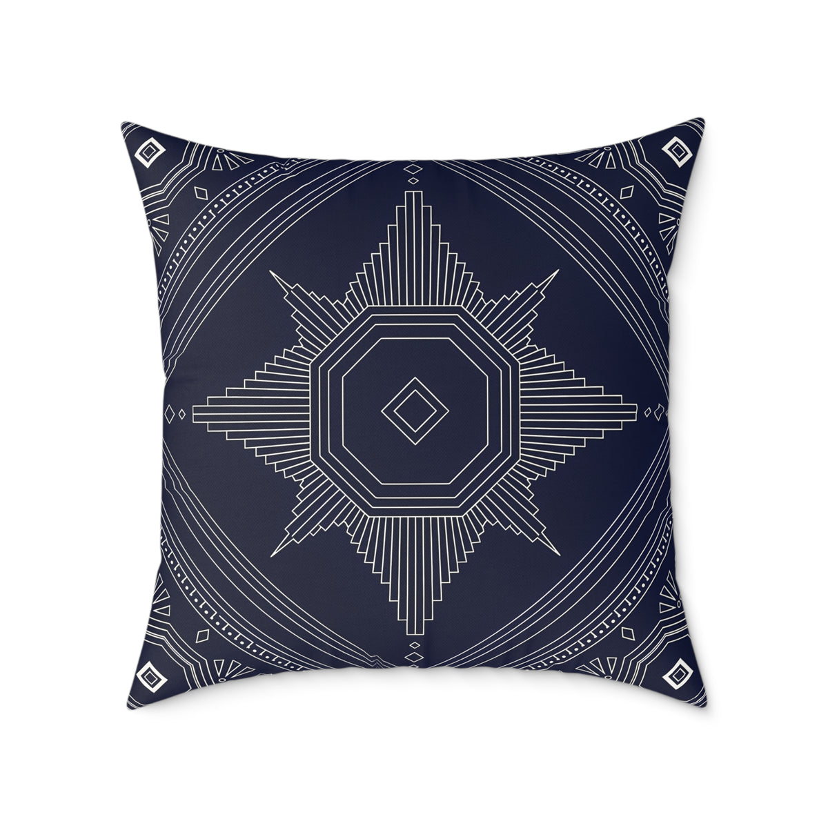 Geometric Star Mandala Square Pillow | Navy Canvas Throw Pillow