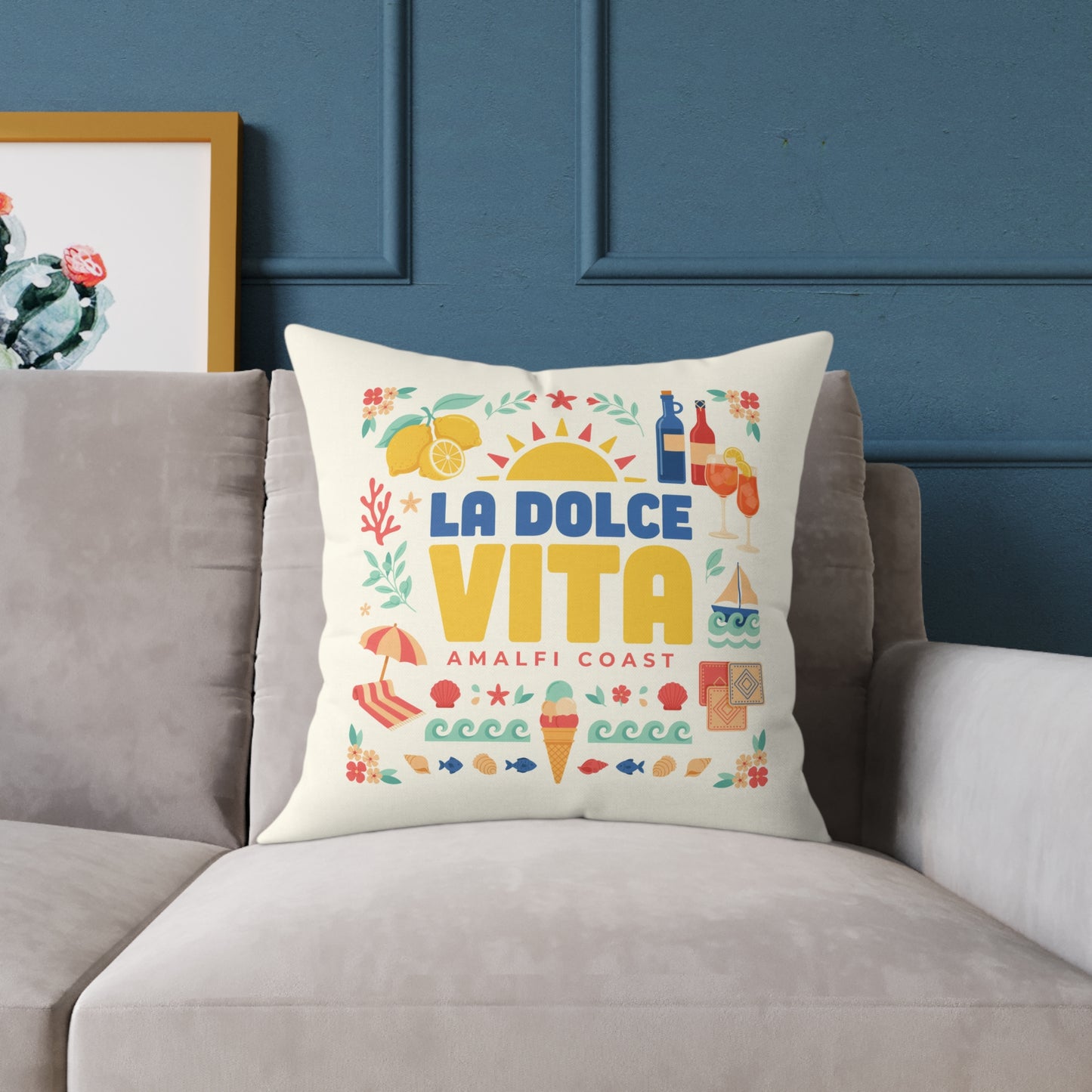 La Dolce Vita Amalfi Coast Pillow | Off-White Square Canvas Throw Pillow
