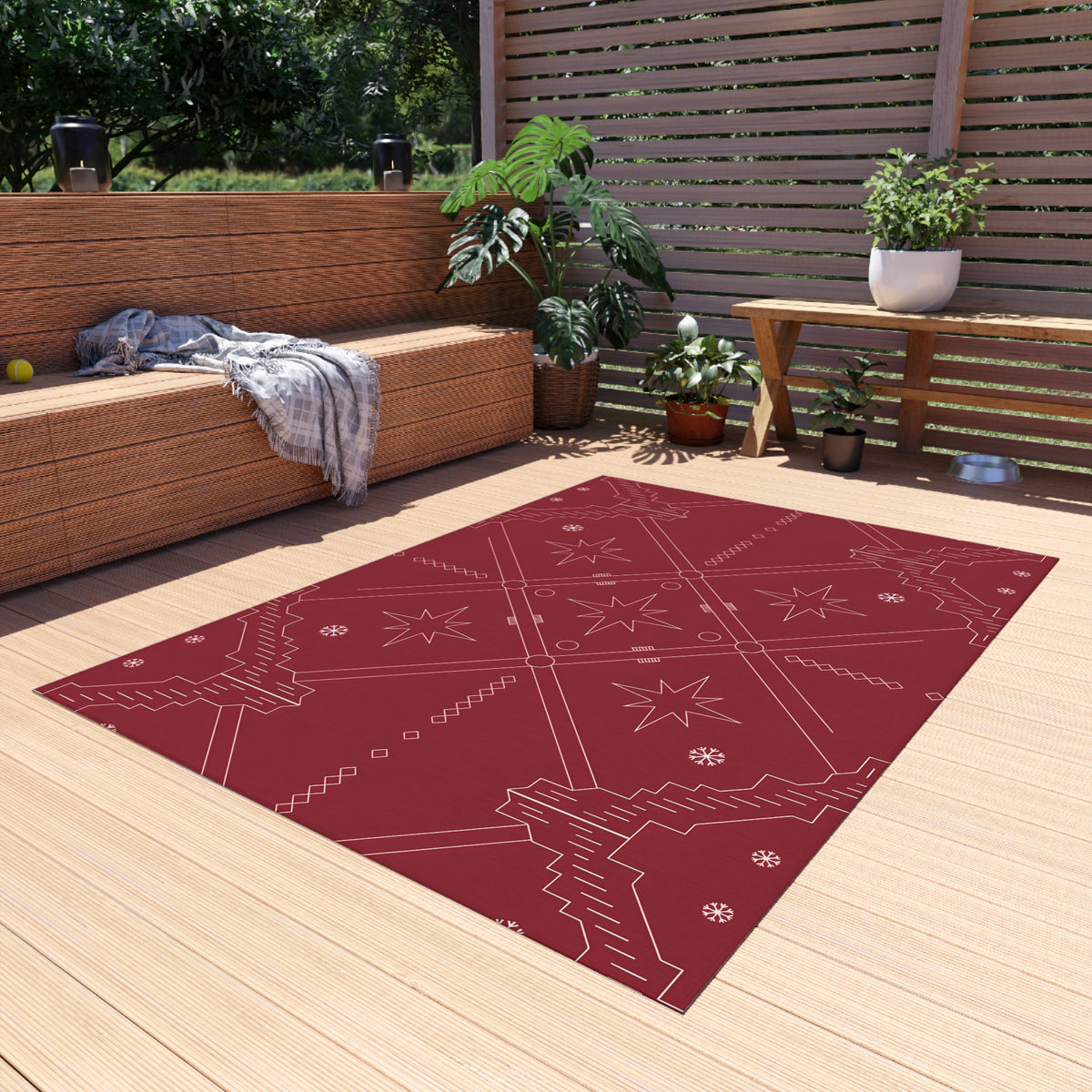 Geometric Star Pattern Outdoor Rug | Red Southwestern Patio Mat