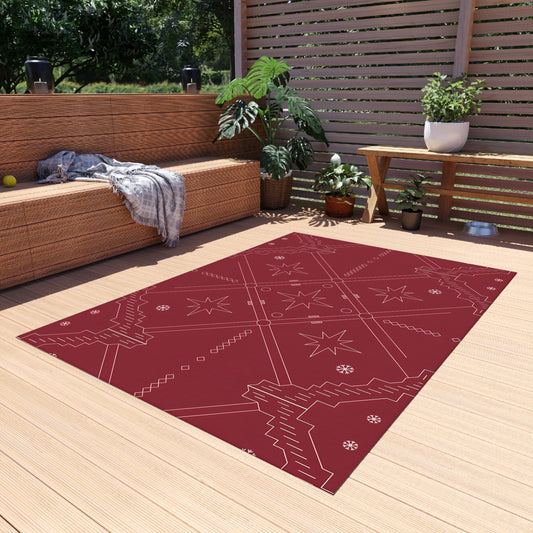 Geometric Star Pattern Outdoor Rug | Red Southwestern Patio Mat