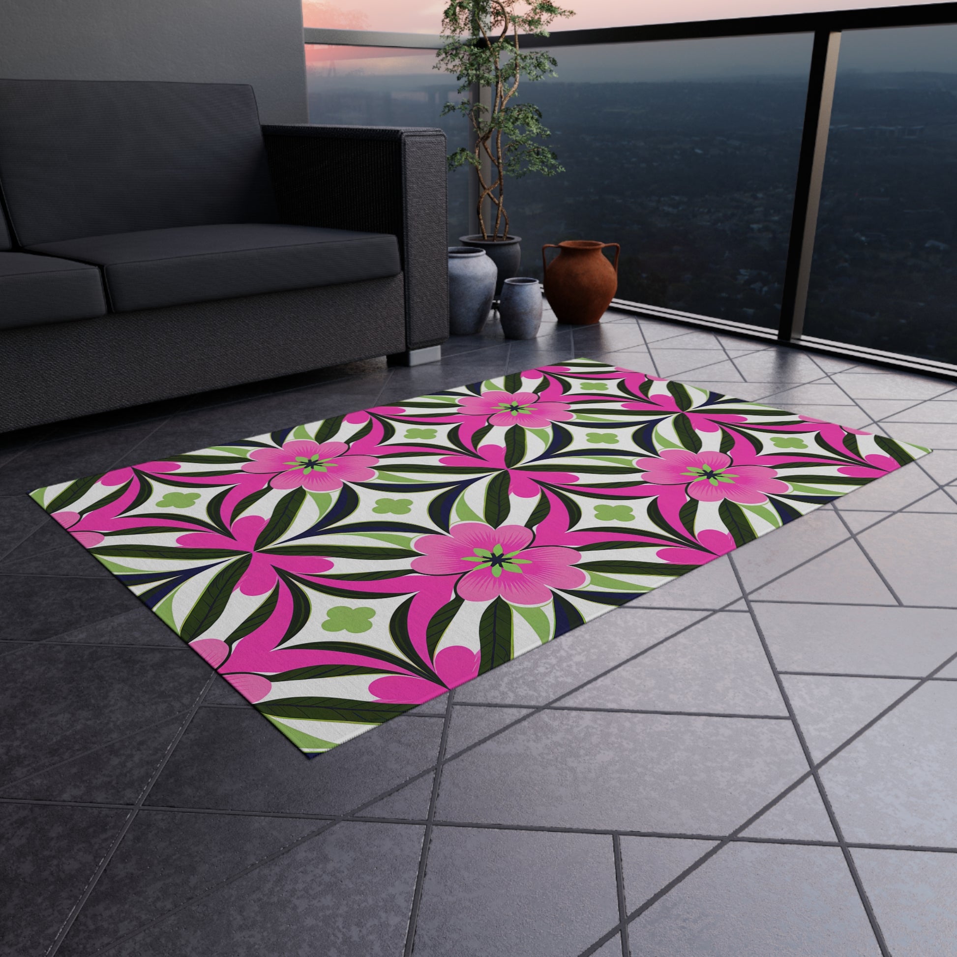 Vibrant Floral Outdoor Rug, Garden Mat, Patio Decor, Porch Rug, Boho Style, Summer Decoration, Outdoor Living - LOLA VEGAS ART
