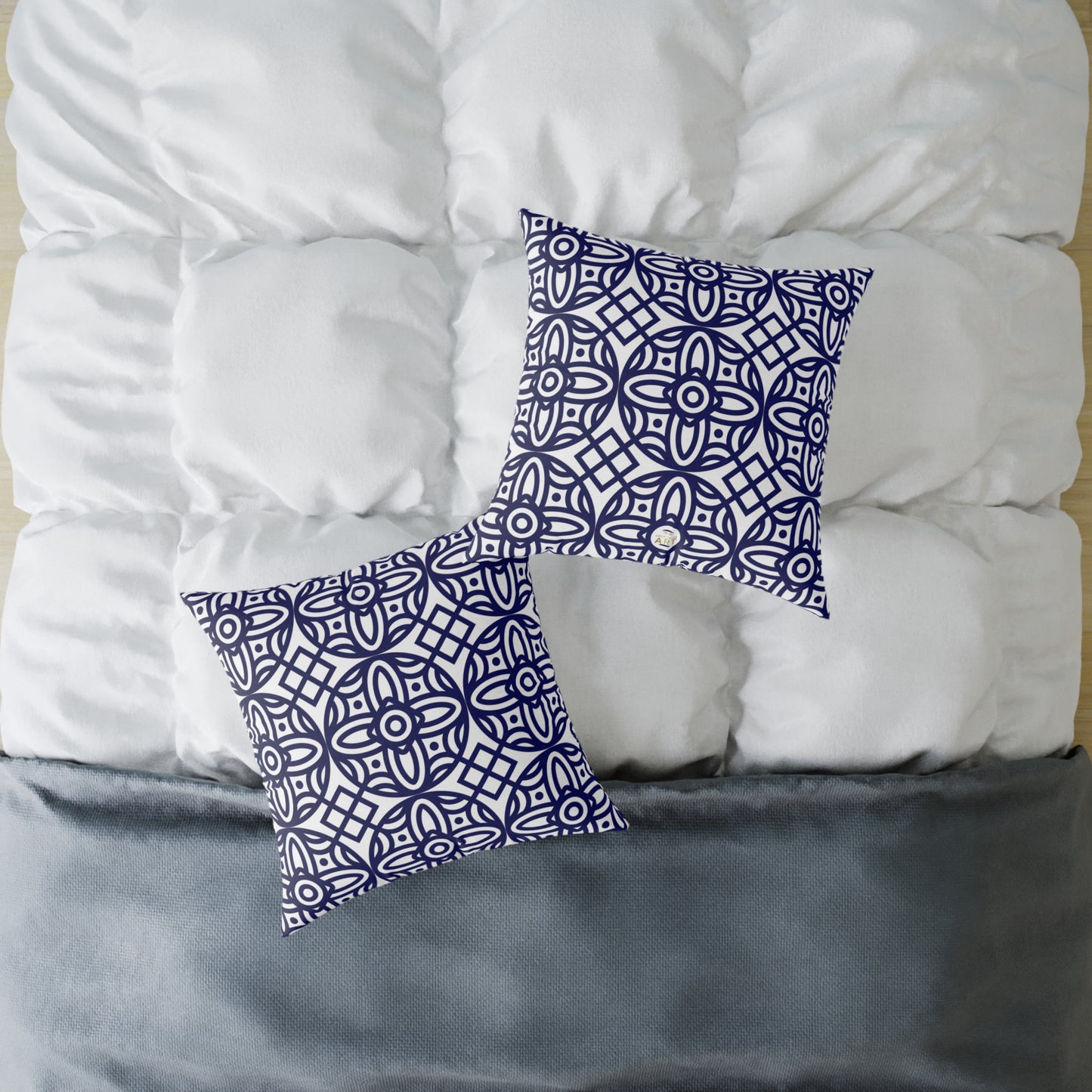 Navy Geometric Pattern Square Pillow | Blue Moroccan Motif, Boho Accent Cushion, Home Decor, Gift for Housewarming, Modern Interior Style