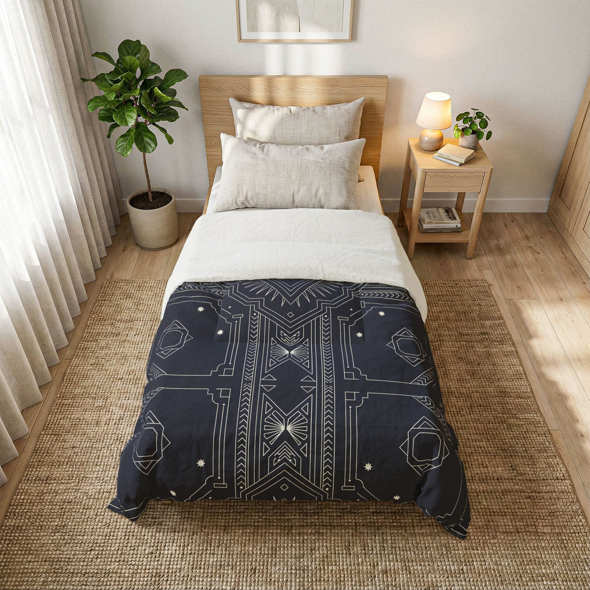 Geometric Navajo Pattern Cotton Comforter | Navy Tribal Diamond Design