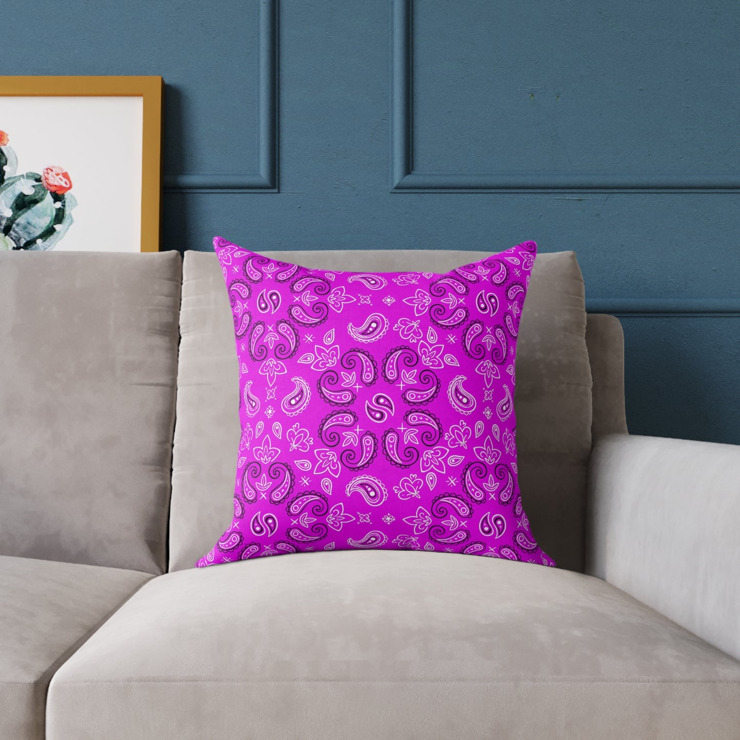 Purple Paisley Pattern Pillow | Square Poly Canvas Pillow