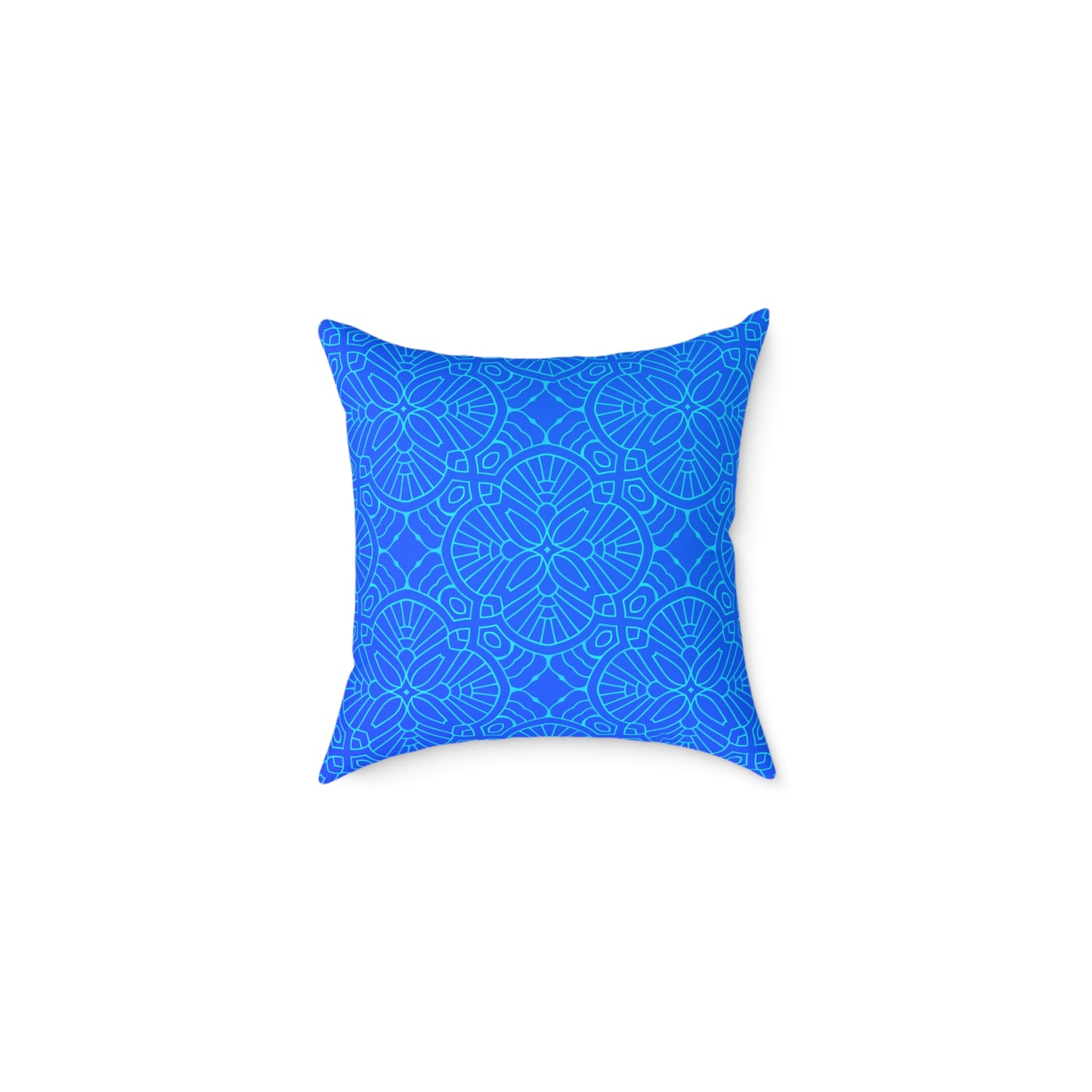 Blue Mandala Pattern Square Pillow | Geometric Decorative Cushion
