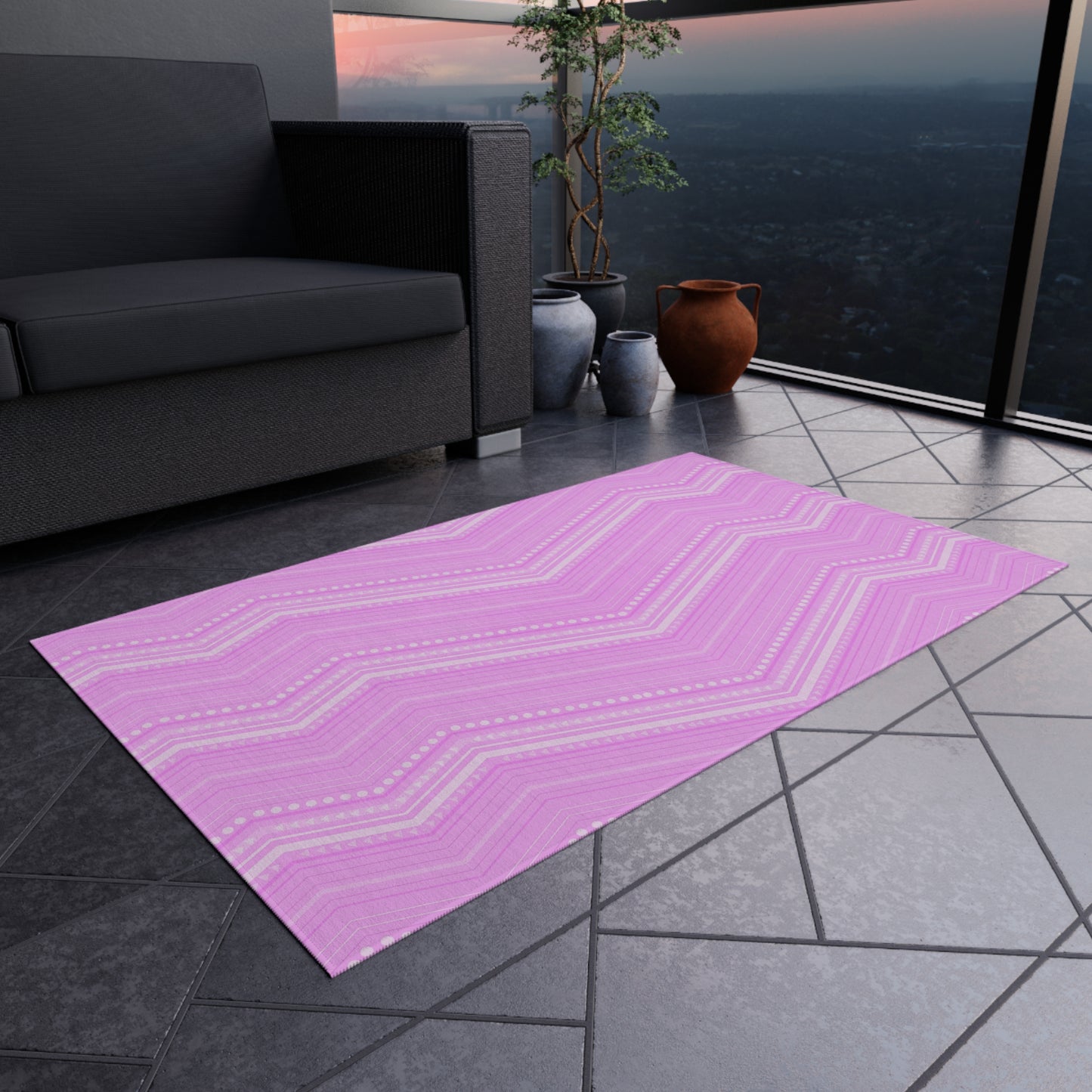 Pink Chevron Pattern Outdoor/Indoor Rug | Zigzag Patio Mat
