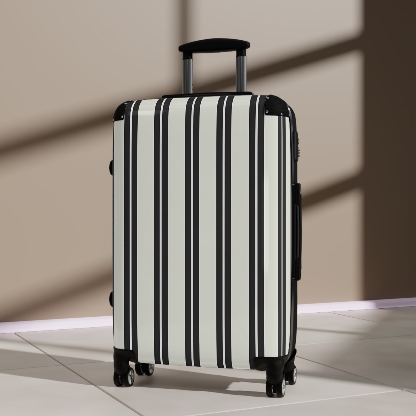 Black and White Vertical Stripes Suitcase | Hard Shell Carry-On Luggage