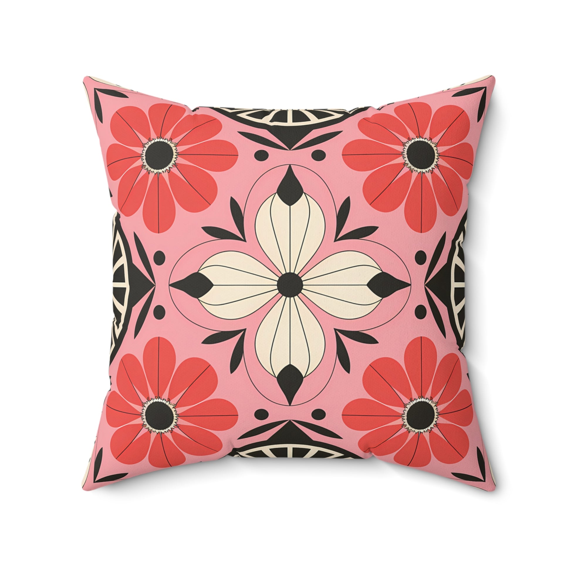 Pink, Red & Black Floral Decorative Pillow - Cozy Home Accent, Boho Chic Decor, Gift for Her, Room Makeover, Stylish Couch Throws - LOLA VEGAS ART