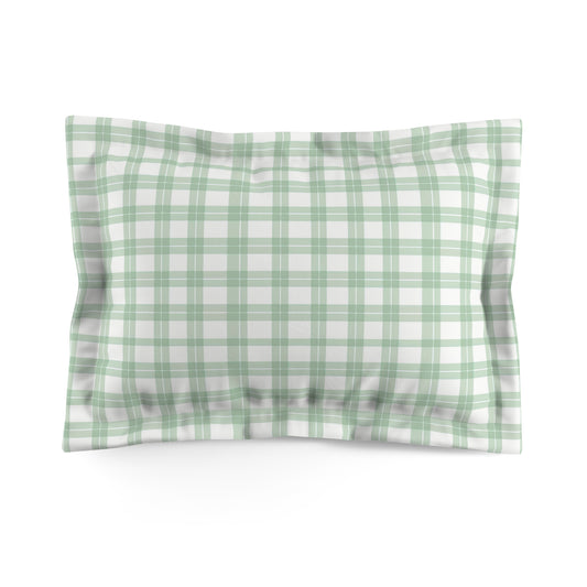 Sage Green White Plaid Microfiber Pillow Sham | Checked Bedding, Farmhouse Decor