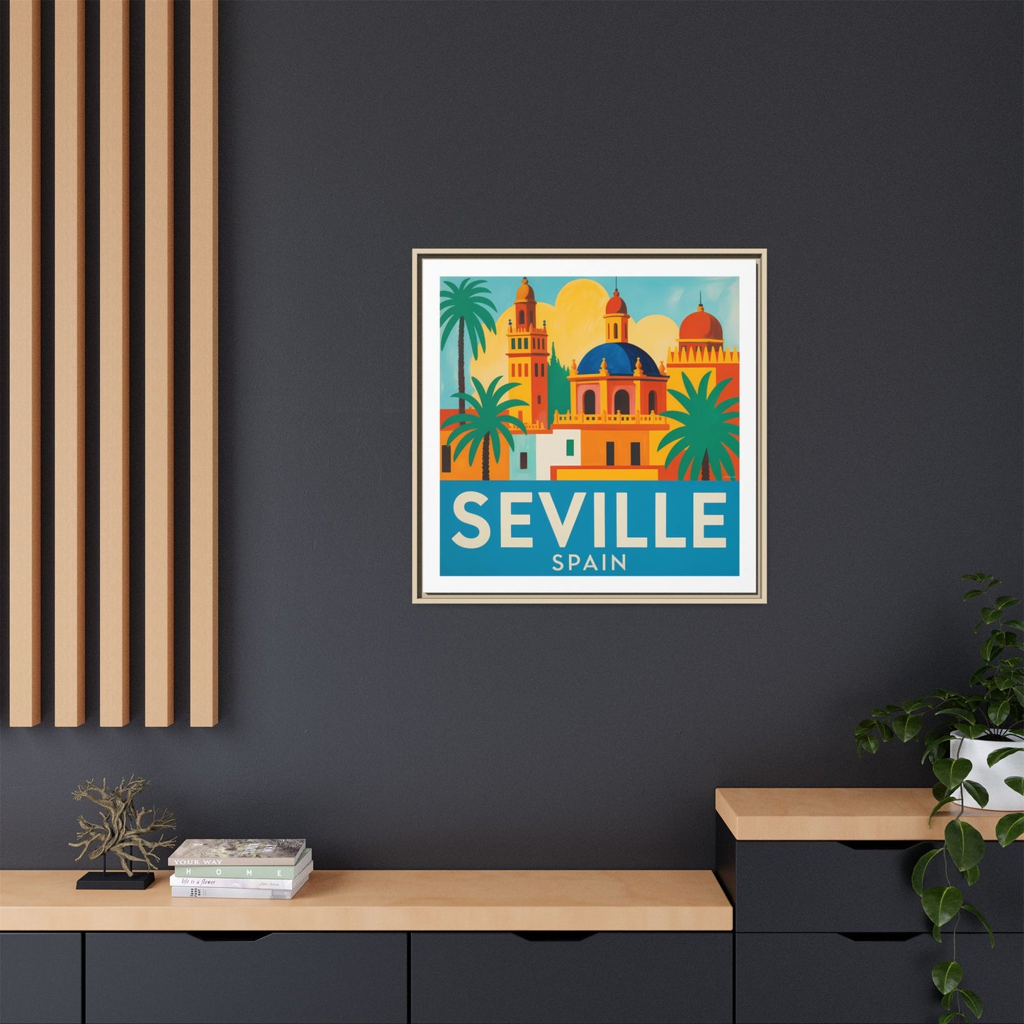 Seville Spain Vintage Travel Look Matte Canvas Wall Art Framed