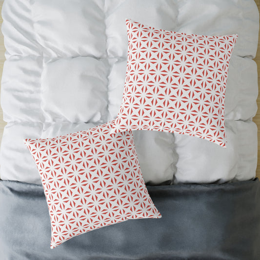 Geometric Starburst Pattern Square Pillow | Red White Canvas Throw Pillow, Modern Home Accent, Gift for Housewarming, Sofa Decor,