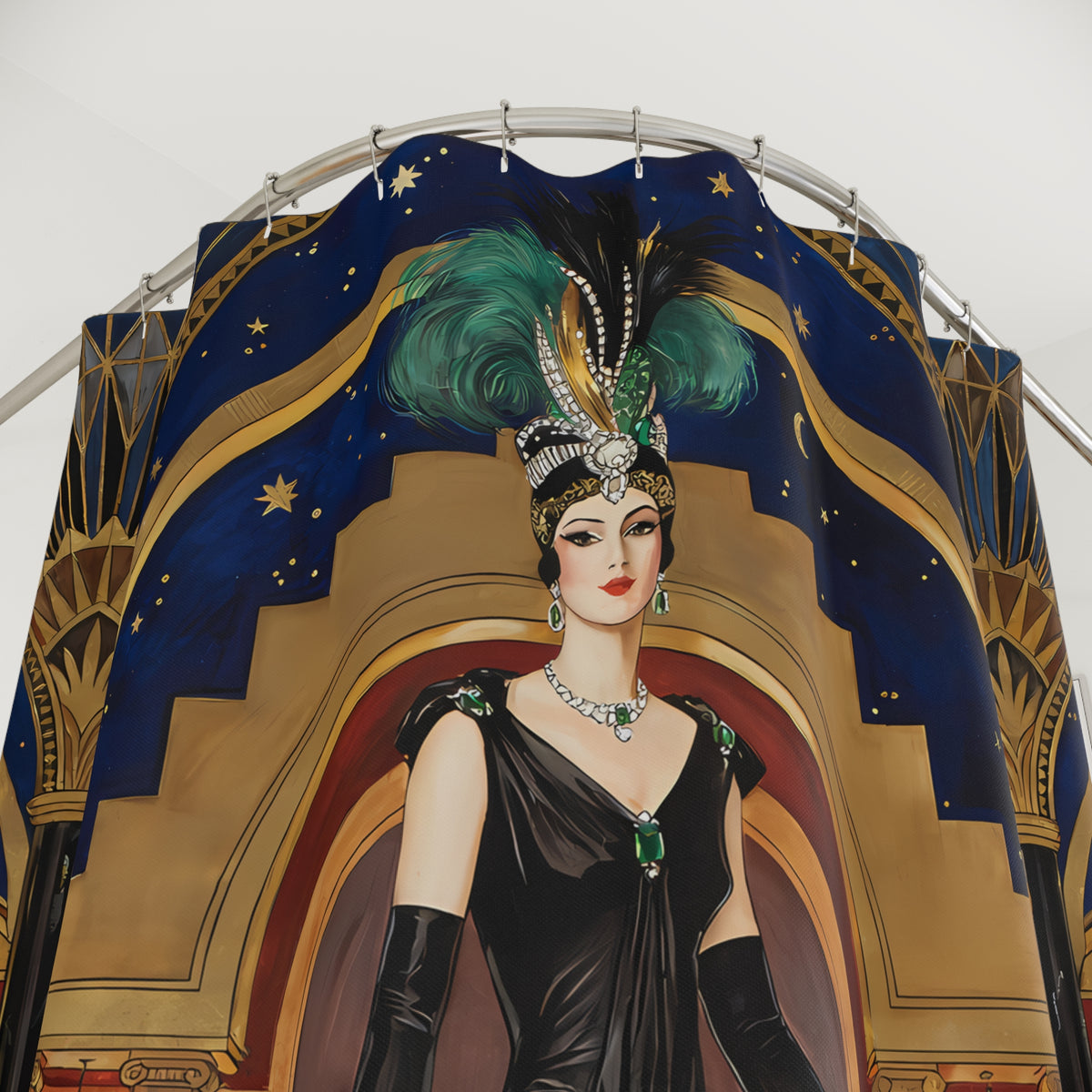 Art Deco Flapper with Leopard Shower Curtain | 1920s Gatsby Bathroom