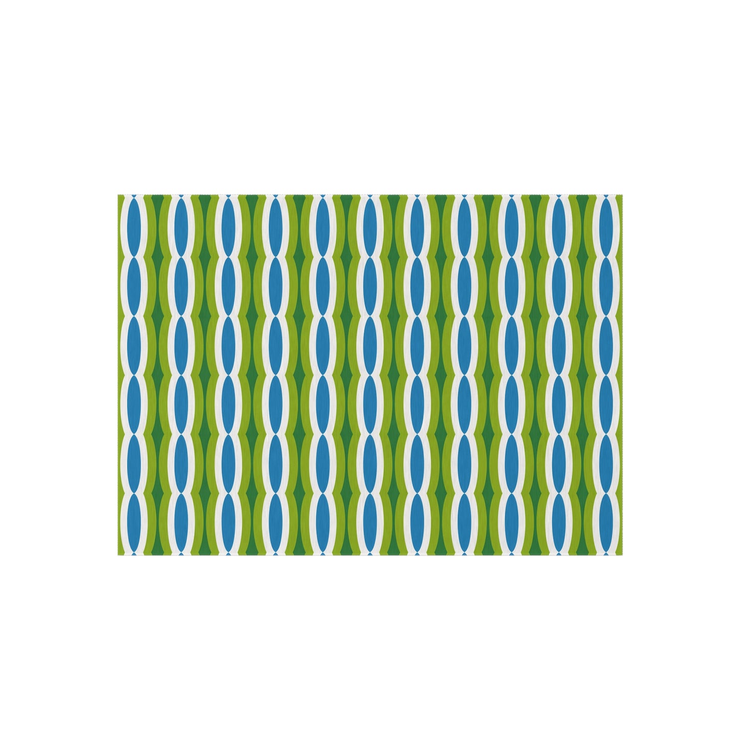 Blue Green Retro Geo Pattern Outdoor/Indoor Rug | Mid Century Modern Patio Mat