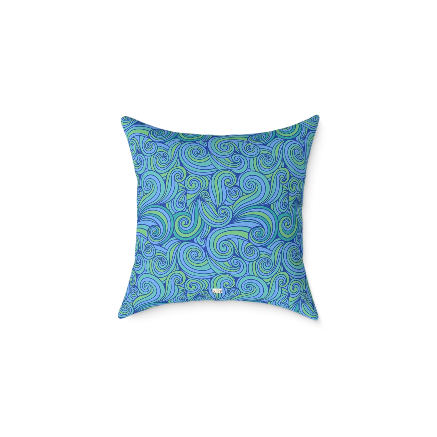 Blue Green Swirl Pattern Pillow | Square Poly Canvas Pillow