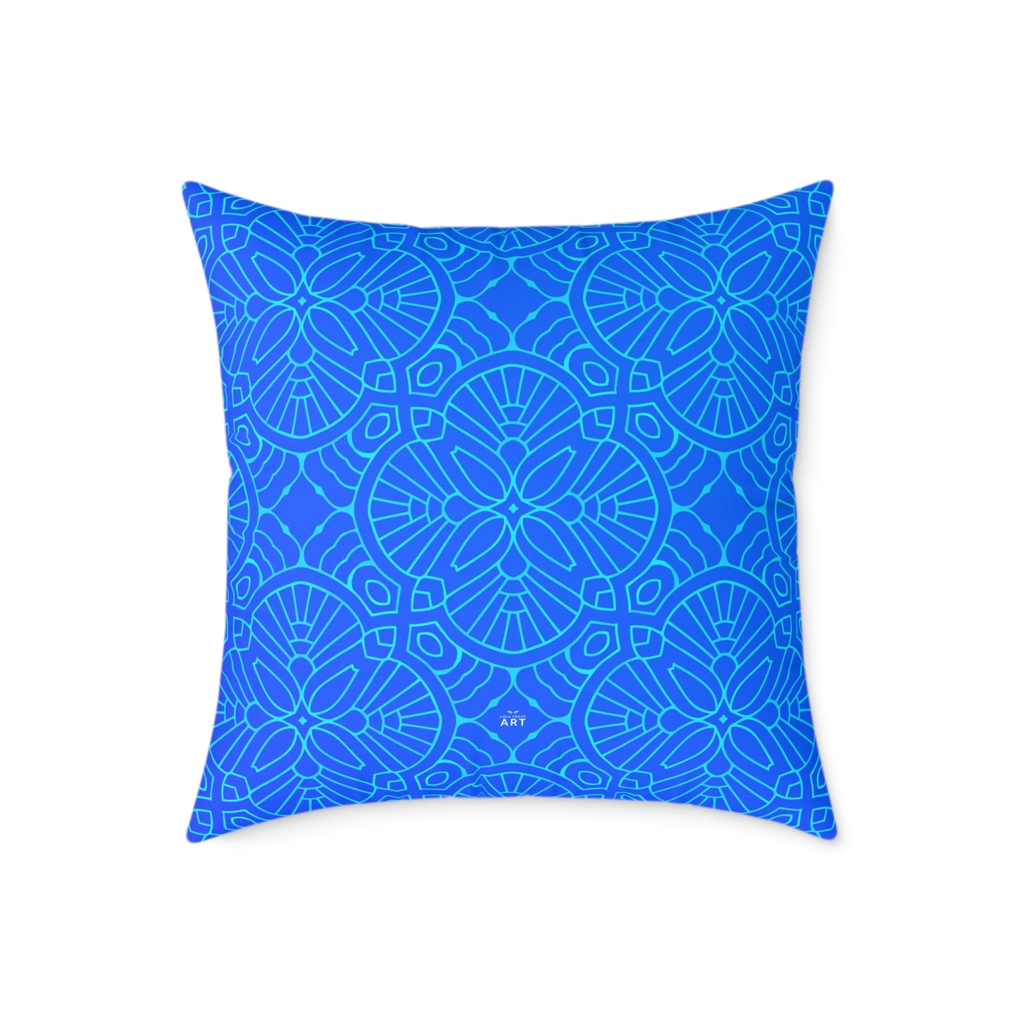 Blue Mandala Pattern Square Pillow | Geometric Decorative Cushion