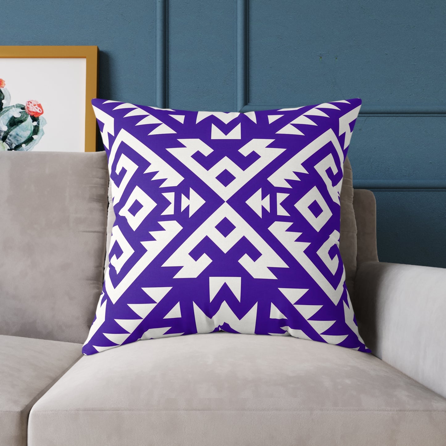 Geometric Boho Aztec Pattern Square Pillow | Purple White Tribal Throw Pillow
