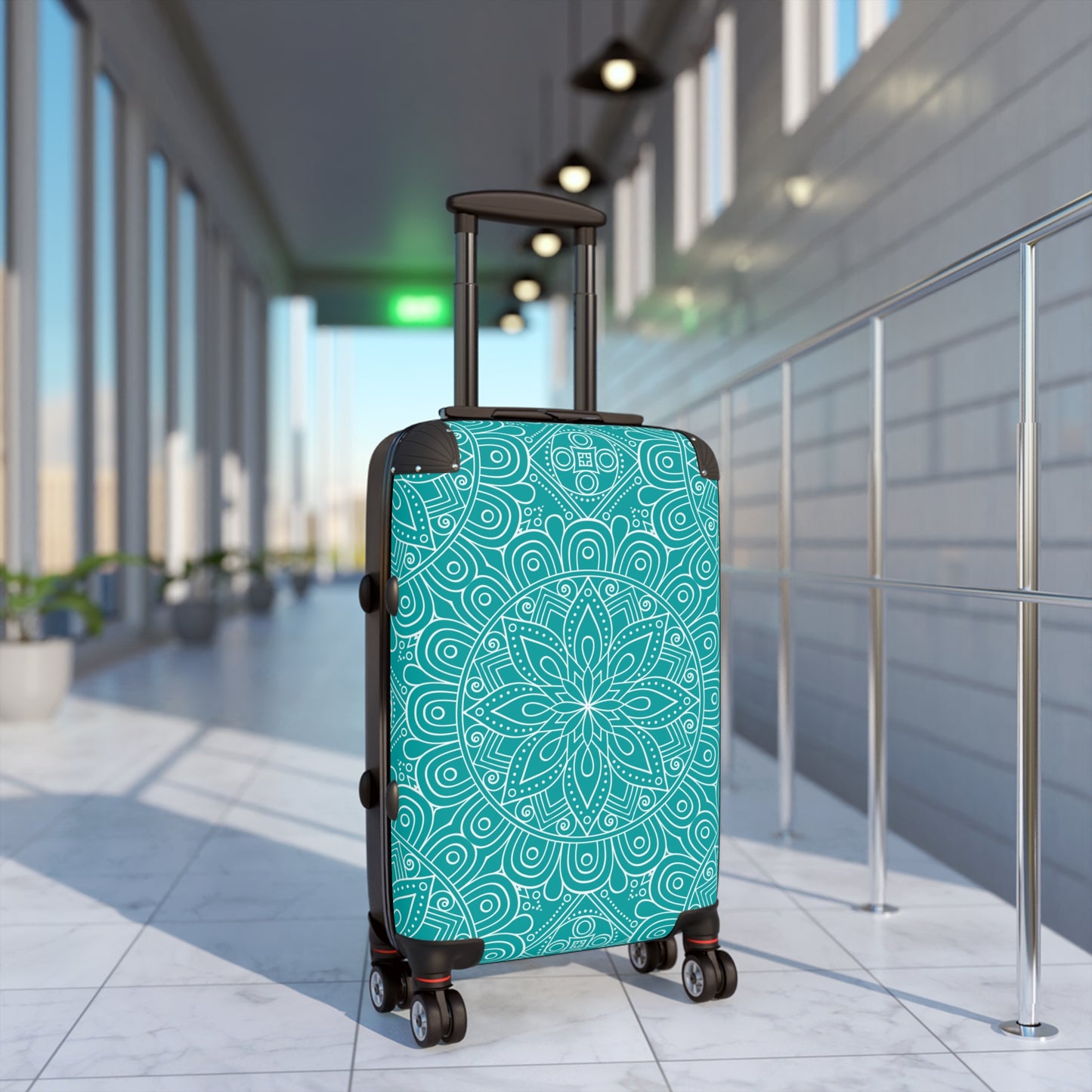 Teal White Mandala Pattern Suitcase | Decorative Luggage