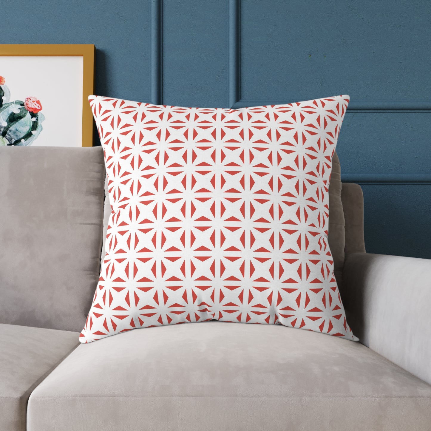 Geometric Starburst Pattern Square Pillow | Red White Canvas Throw Pillow, Modern Home Accent, Gift for Housewarming, Sofa Decor,