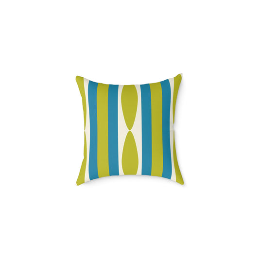 Mid Century Modern Stripe Pillow | Green and Cerulean Blue Geometric Retro Pattern