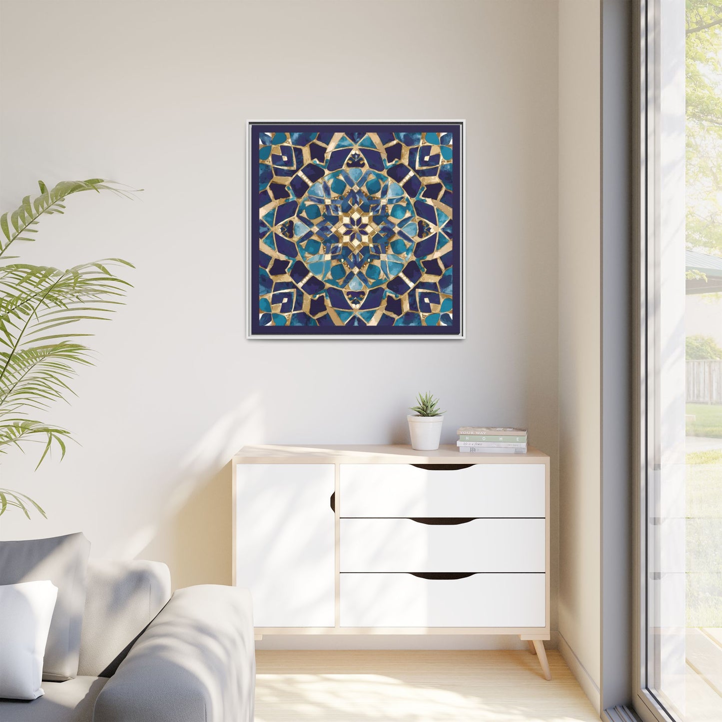 Framed Blue Moroccan Mosaic Wall Art — Matte Canvas Print