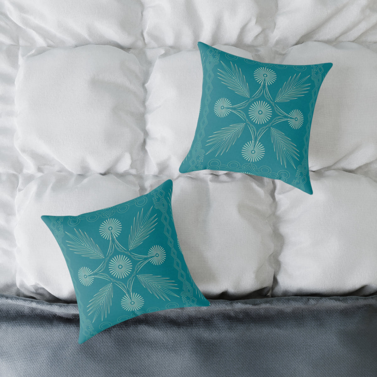 Teal Botanical Mandala Square Pillow | Poly Canvas Decorative Pillow
