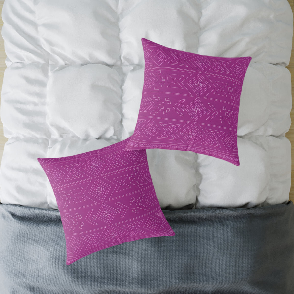 Geometric Aztec Pattern Square Poly Canvas Pillow | Magenta Tribal Throw Pillow