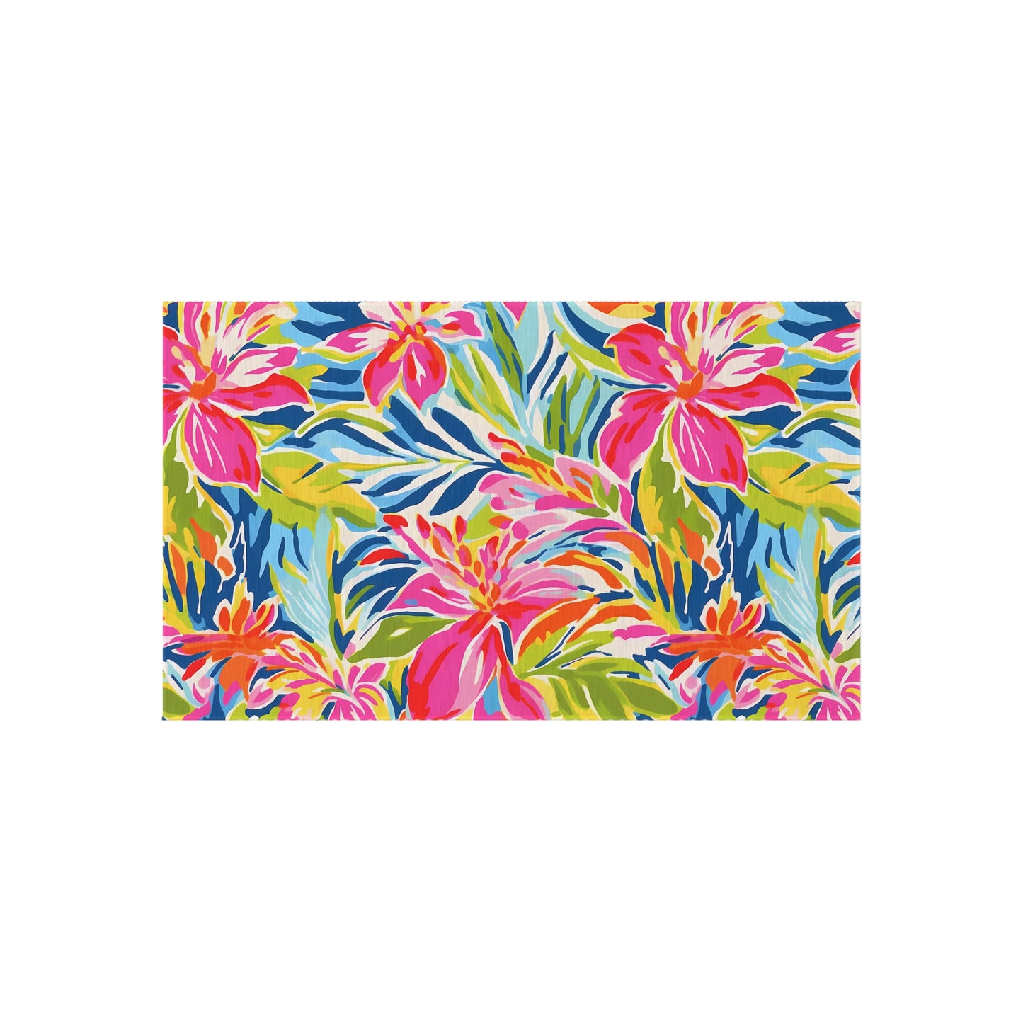 Tropical Floral Pattern Indoor/Outdoor Rug | Bright Hibiscus Beach Mat