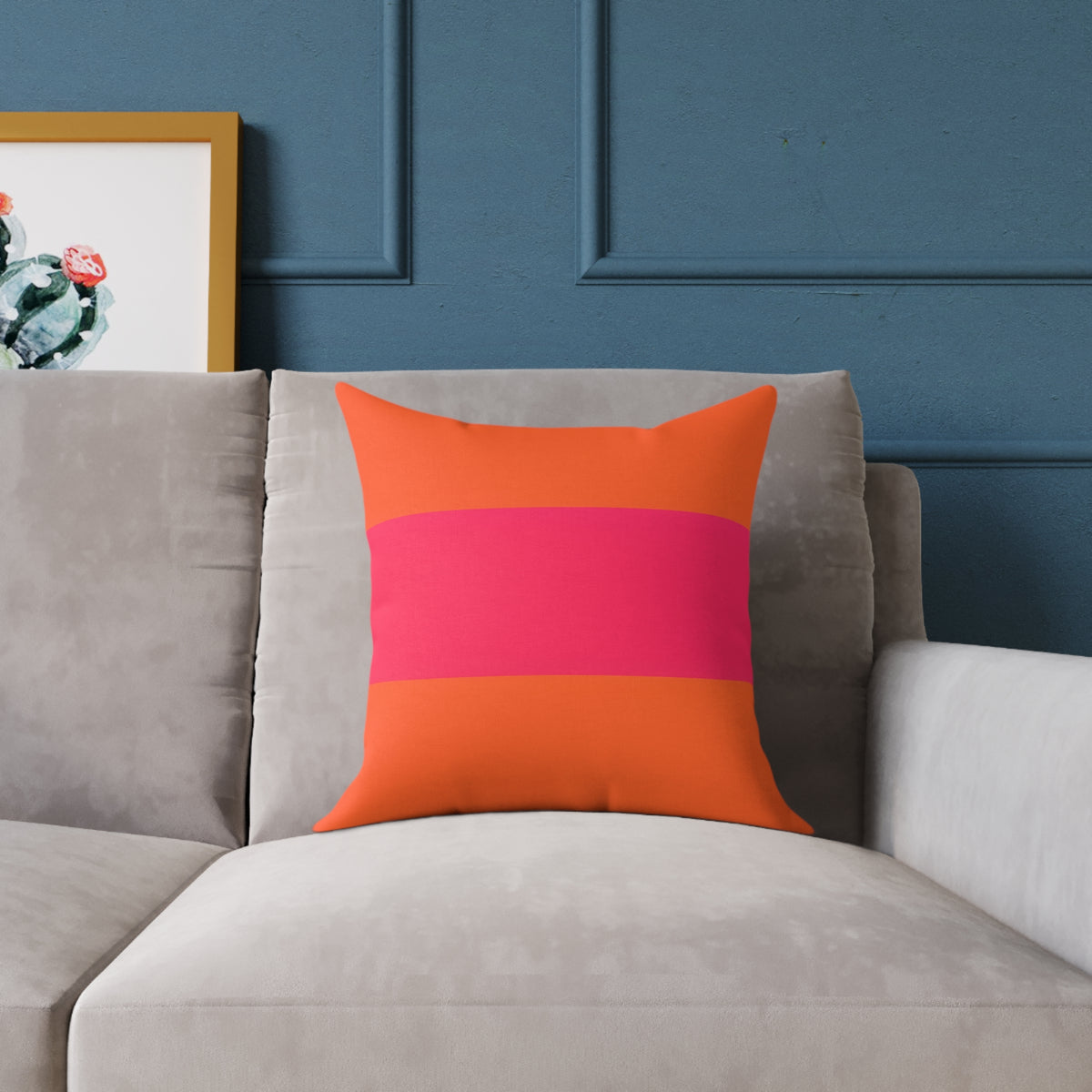 Bold Pink Stripe Square Pillow | Orange Background Poly Canvas