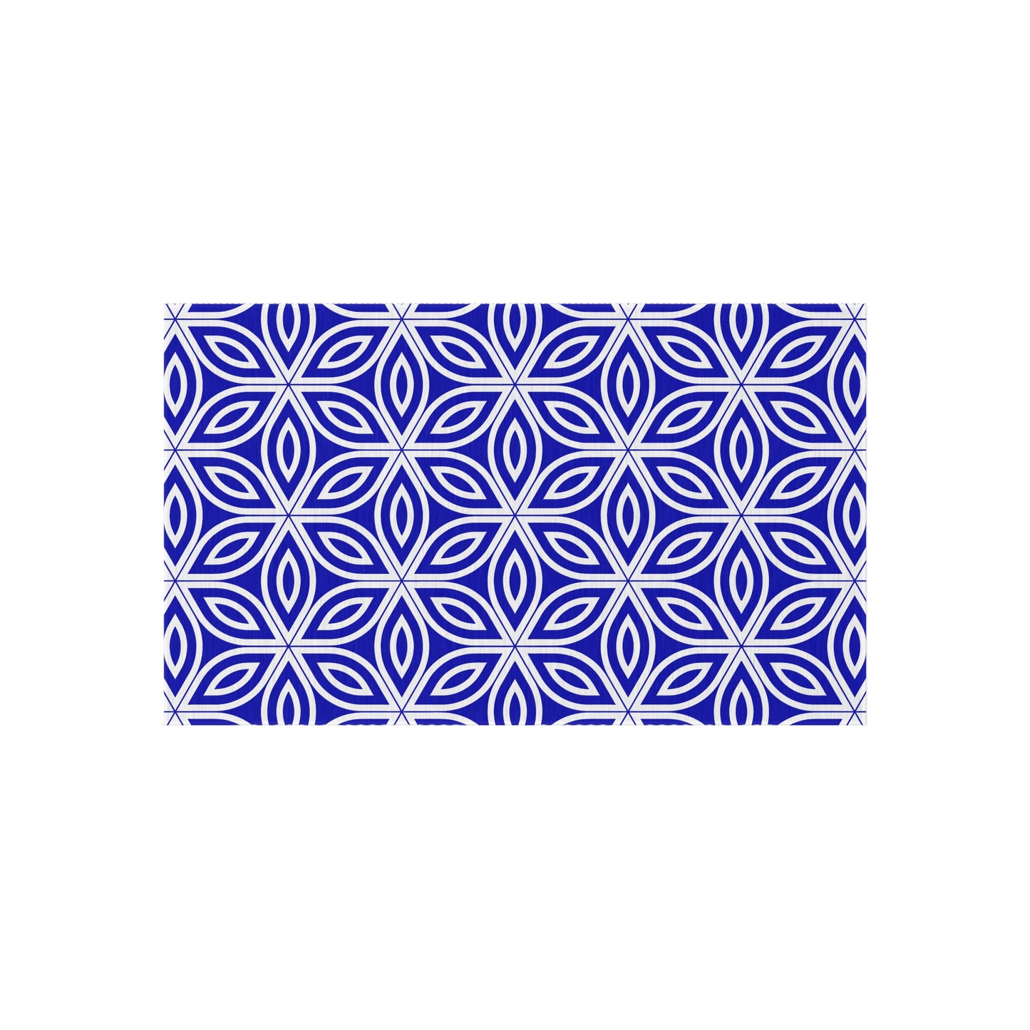 Royal Blue Geometric Floral Pattern Outdoor/Indoor Rug | Blue Petal Tile Design
