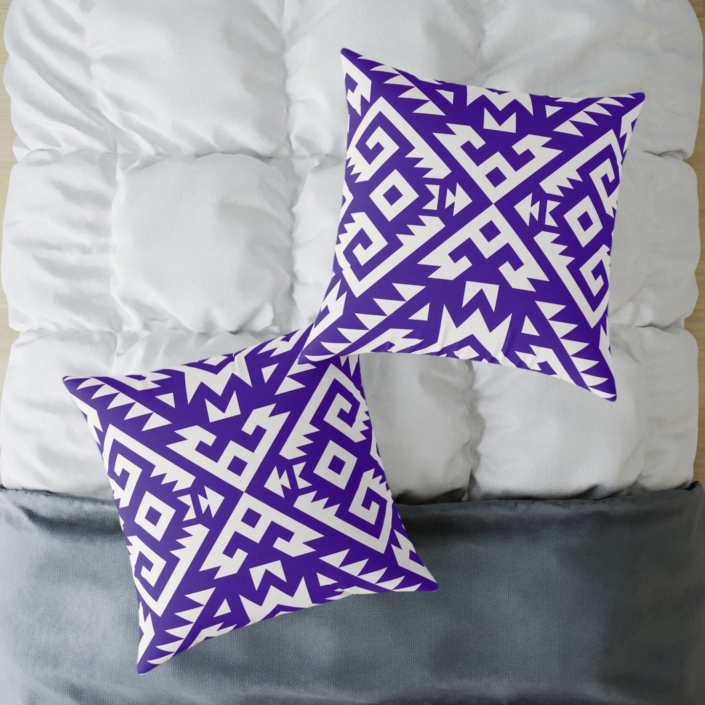 Geometric Boho Aztec Pattern Square Pillow | Purple White Tribal Throw Pillow