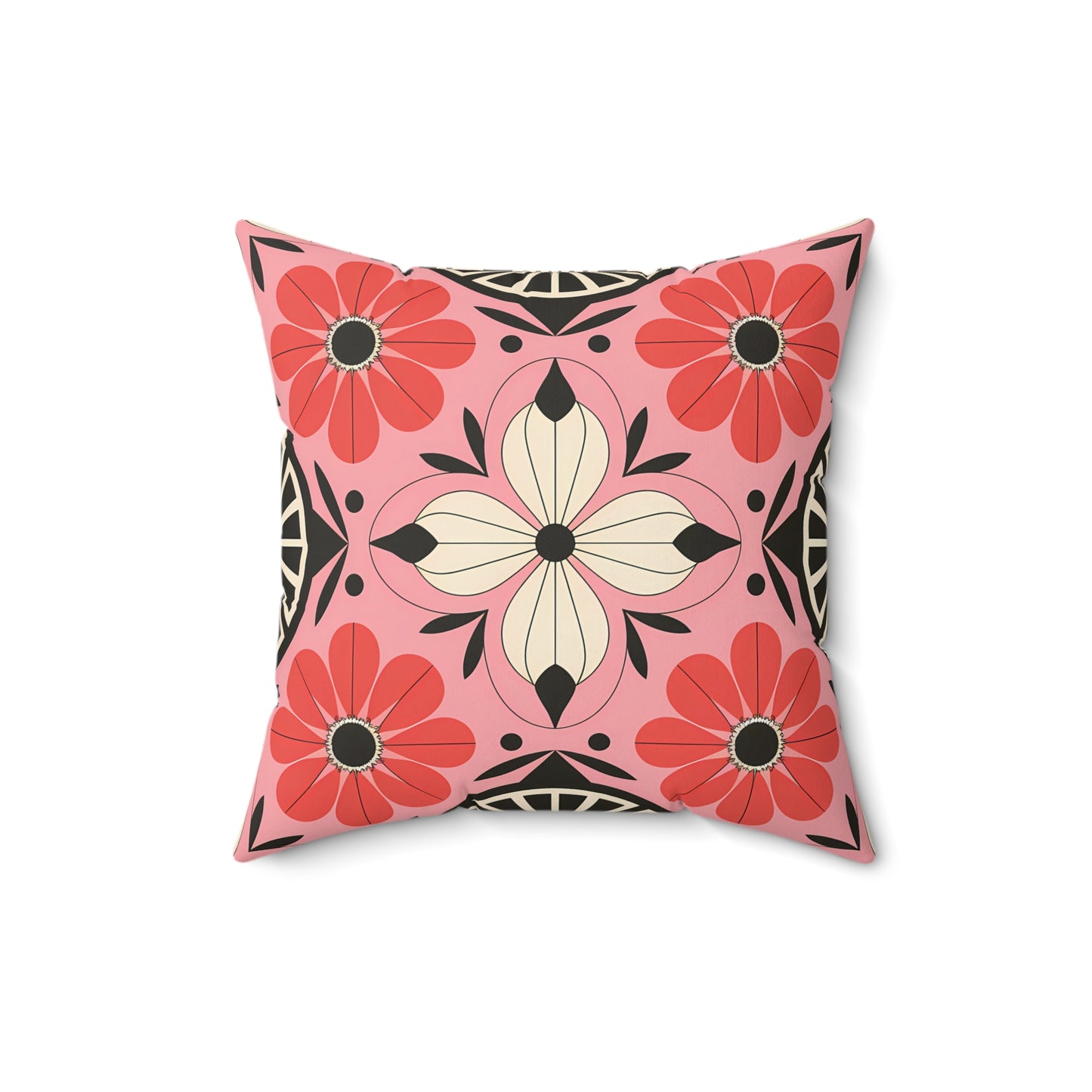 Pink, Red & Black Floral Decorative Pillow - Cozy Home Accent, Boho Chic Decor, Gift for Her, Room Makeover, Stylish Couch Throws - LOLA VEGAS ART