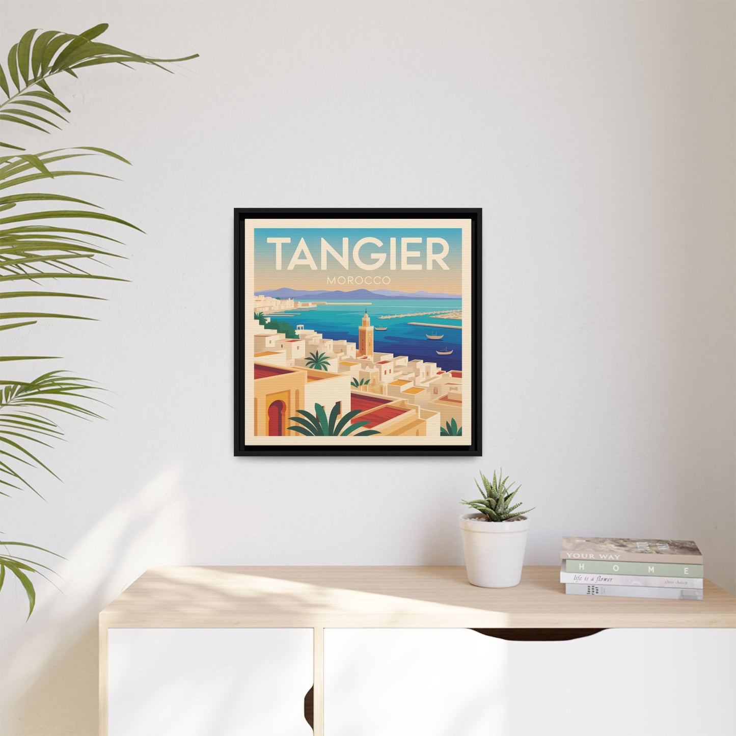 Tangier Morocco Travel Framed Wall Art Matte Canvas | Vintage Style Coastal Wall Art