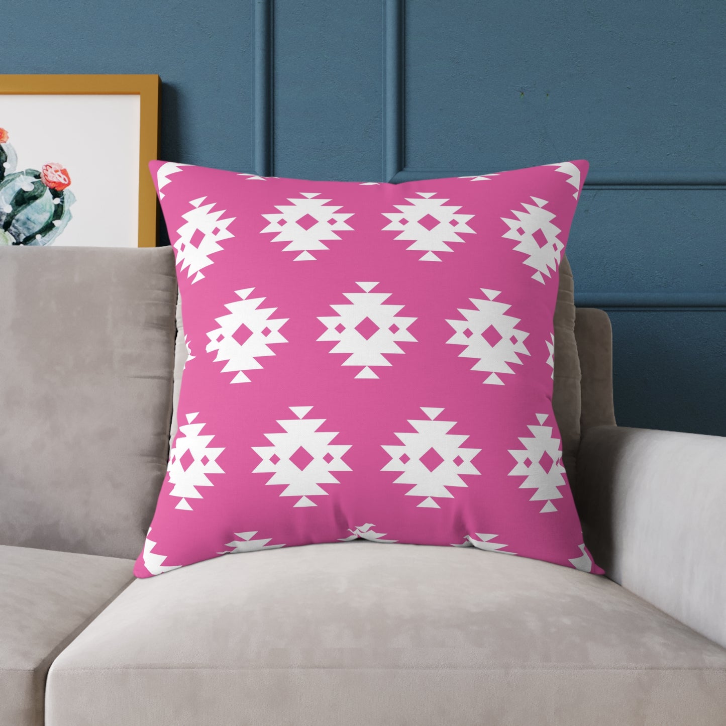Pink White Boho Aztec Diamond Pattern Pillow | Square Throw Pillow