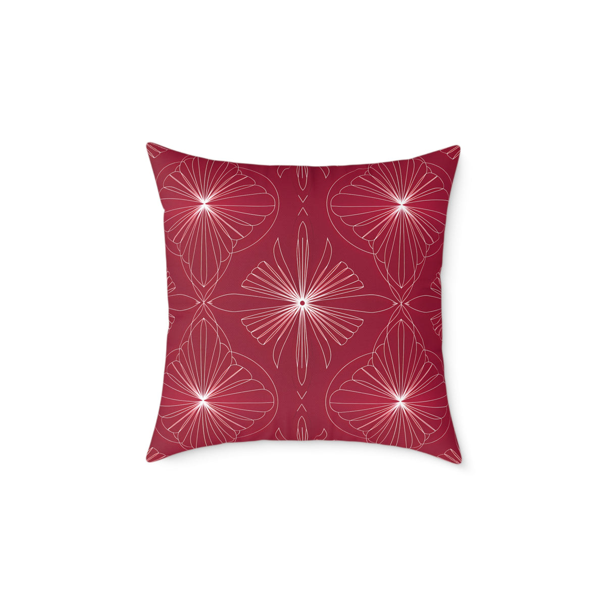 Starburst Floral Pattern Square Pillow | Red Geometric Throw Cushion
