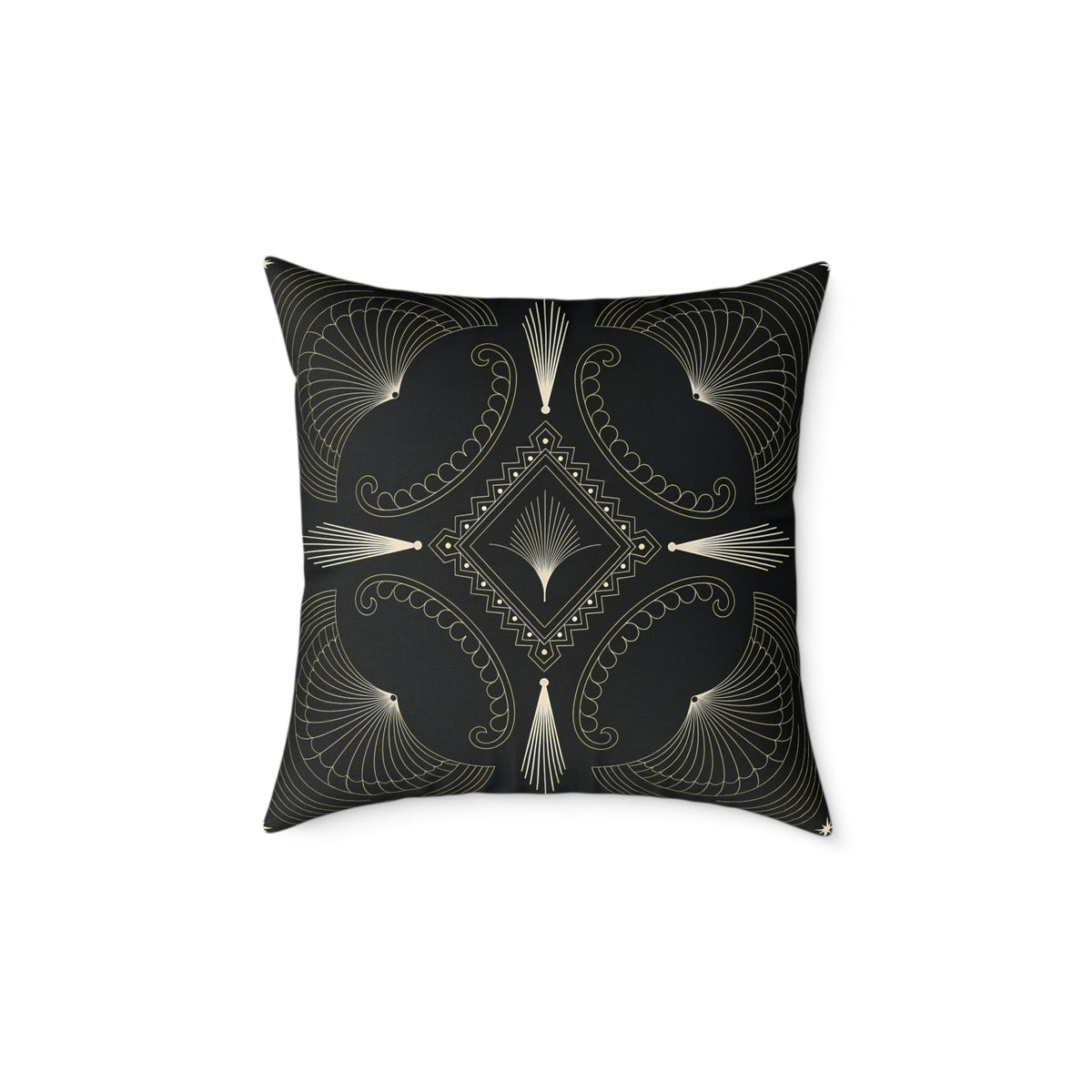 Art Deco Black Cream Geometric Pattern Square Pillow | Decorative Throw Pillow