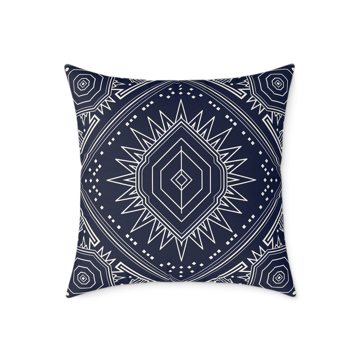 Navy Mandala Starburst Square Pillow | Boho Geometric Throw Cushion