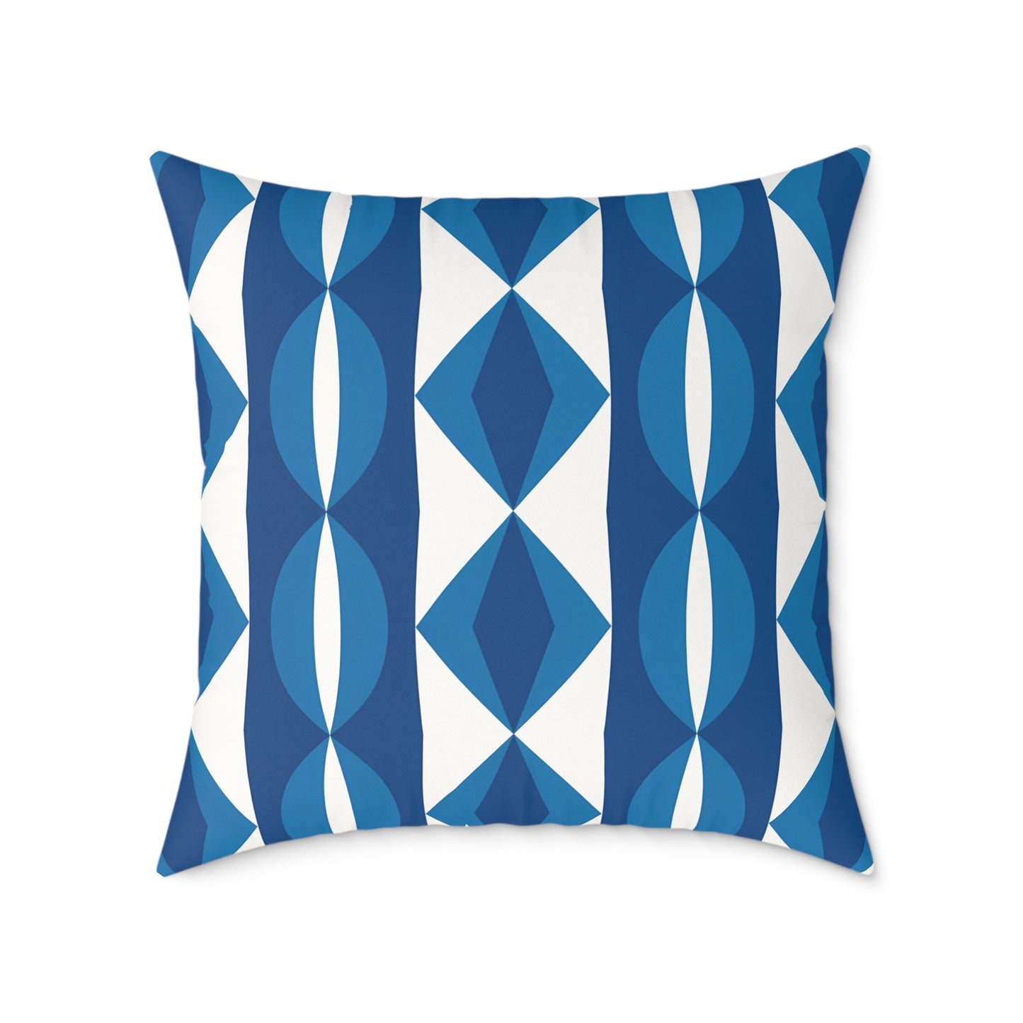 Blue White Geometric Pattern Pillow | Mid Century Modern Diamond Stripe