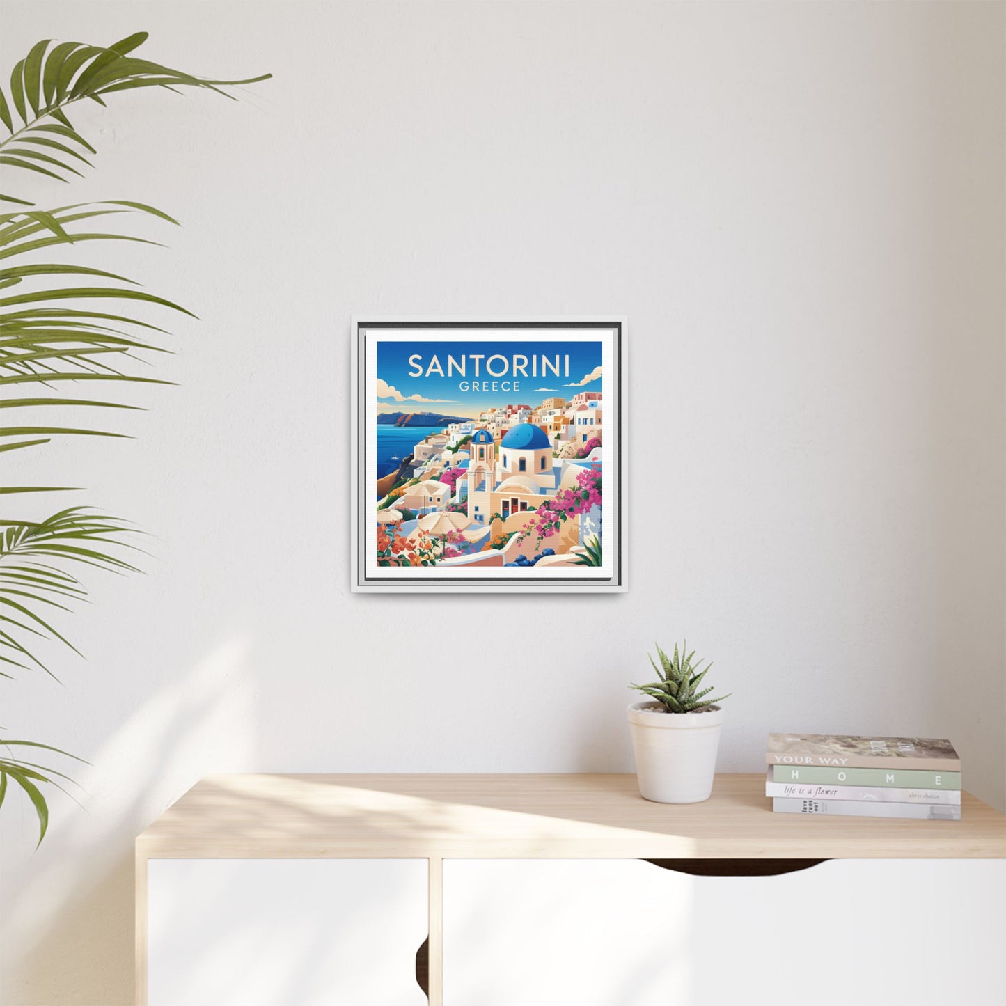 Santorini Greece Travel Art Matte Canvas Framed Wall Art