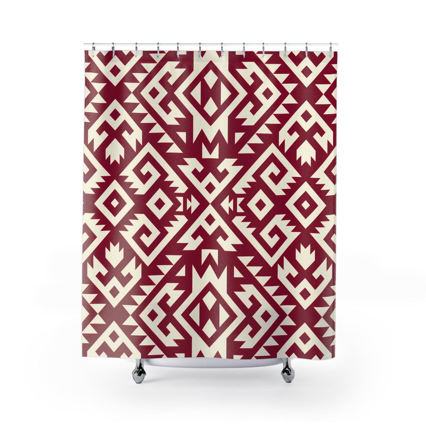 Maroon Off-White Aztec Geometric Shower Curtain | Tribal Pattern Bathroom Decor