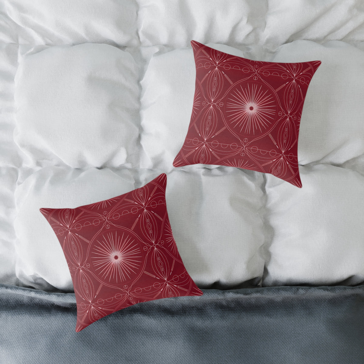 Red Geometric Medallion Square Pillow | Boho Pattern Home Decor