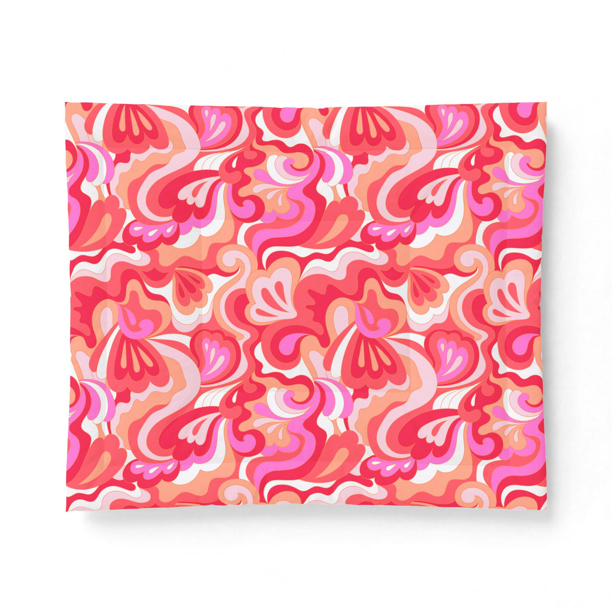 Retro Pink Red Orange Floral Swirl Cotton Comforter | Psychedelic Abstract Pattern