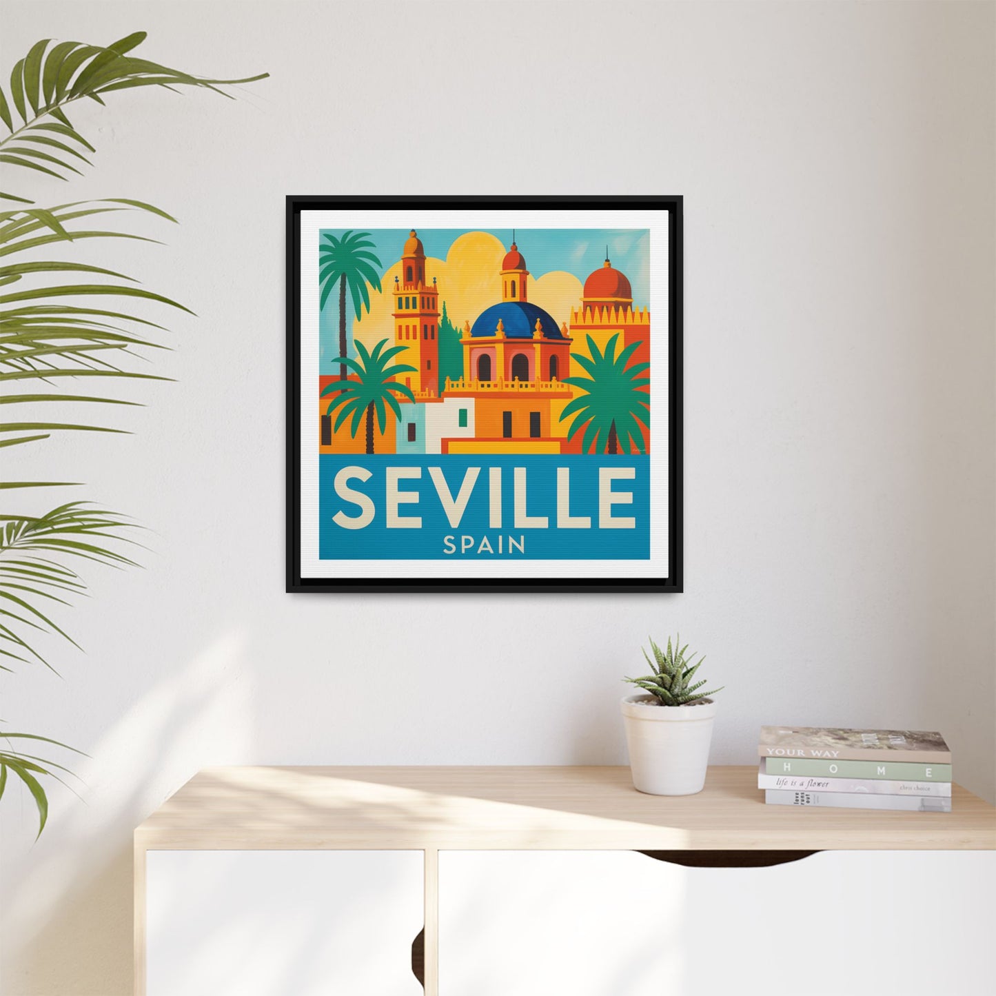 Seville Spain Vintage Travel Look Matte Canvas Wall Art Framed
