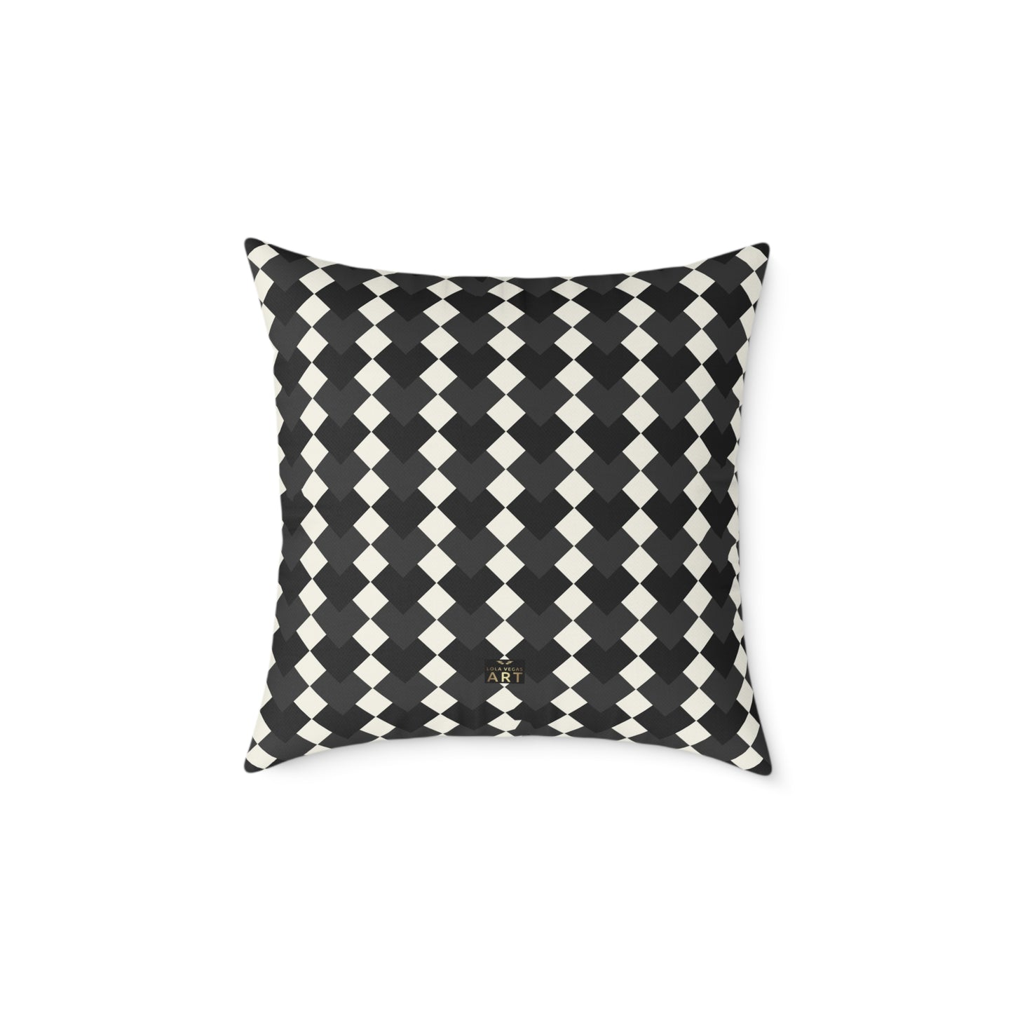 Black White Harlequin Diamond Pattern Pillow | Square Poly Canvas Pillow