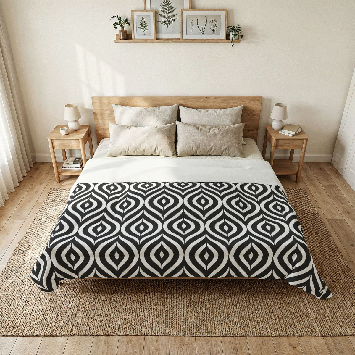 Geometric Black White Pattern Cotton Comforter | Modern Ikat Design