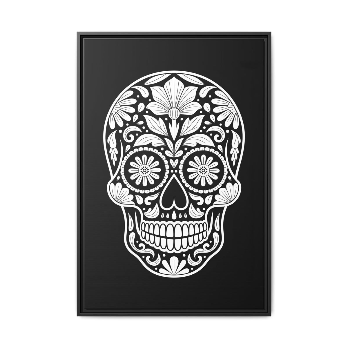 Sugar Skull Illustration Matte Canvas Framed | Day of the Dead Wall Art