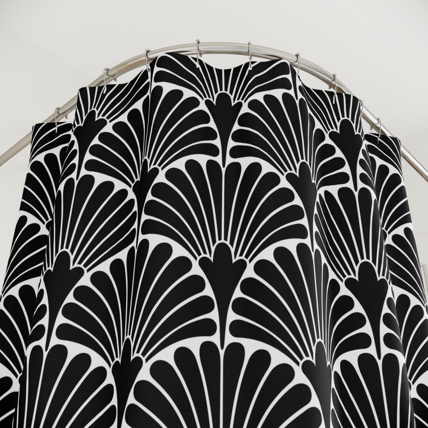 Art Deco Fan Pattern Shower Curtain | Black White Geometric Bathroom