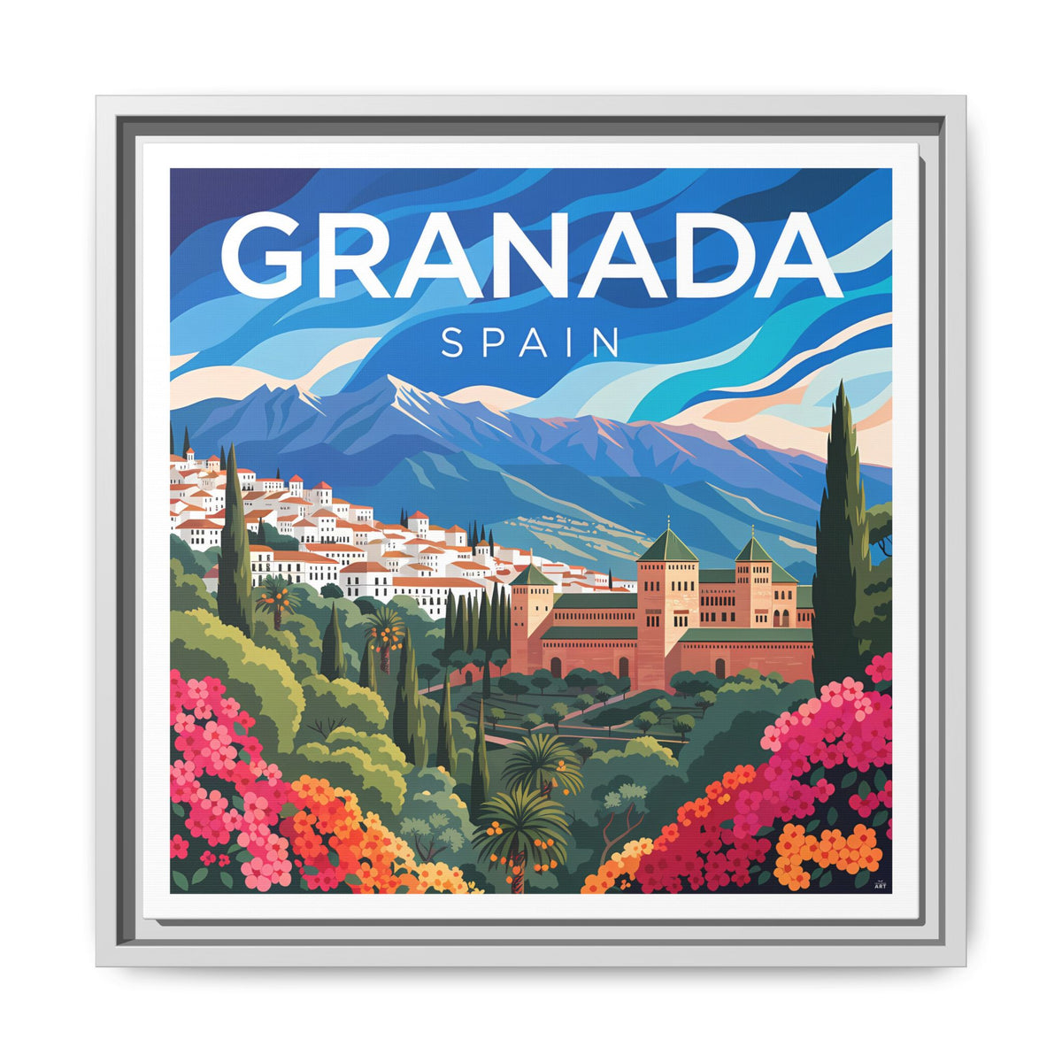 Granada Spain Vintage Travel Art Matte Canvas Framed