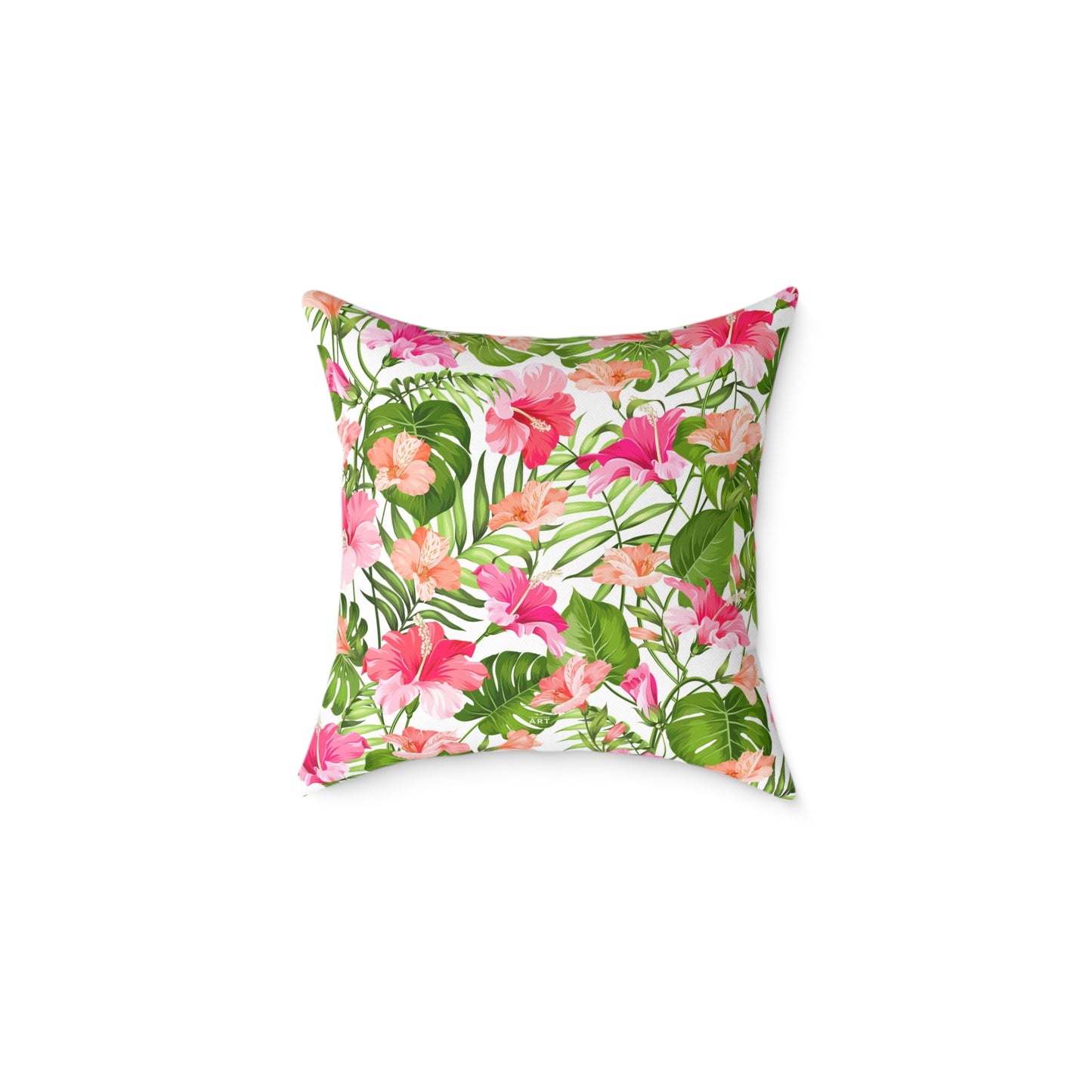 Pink Tropical Hibiscus Floral Square Pillow | Botanical Throw Cushion