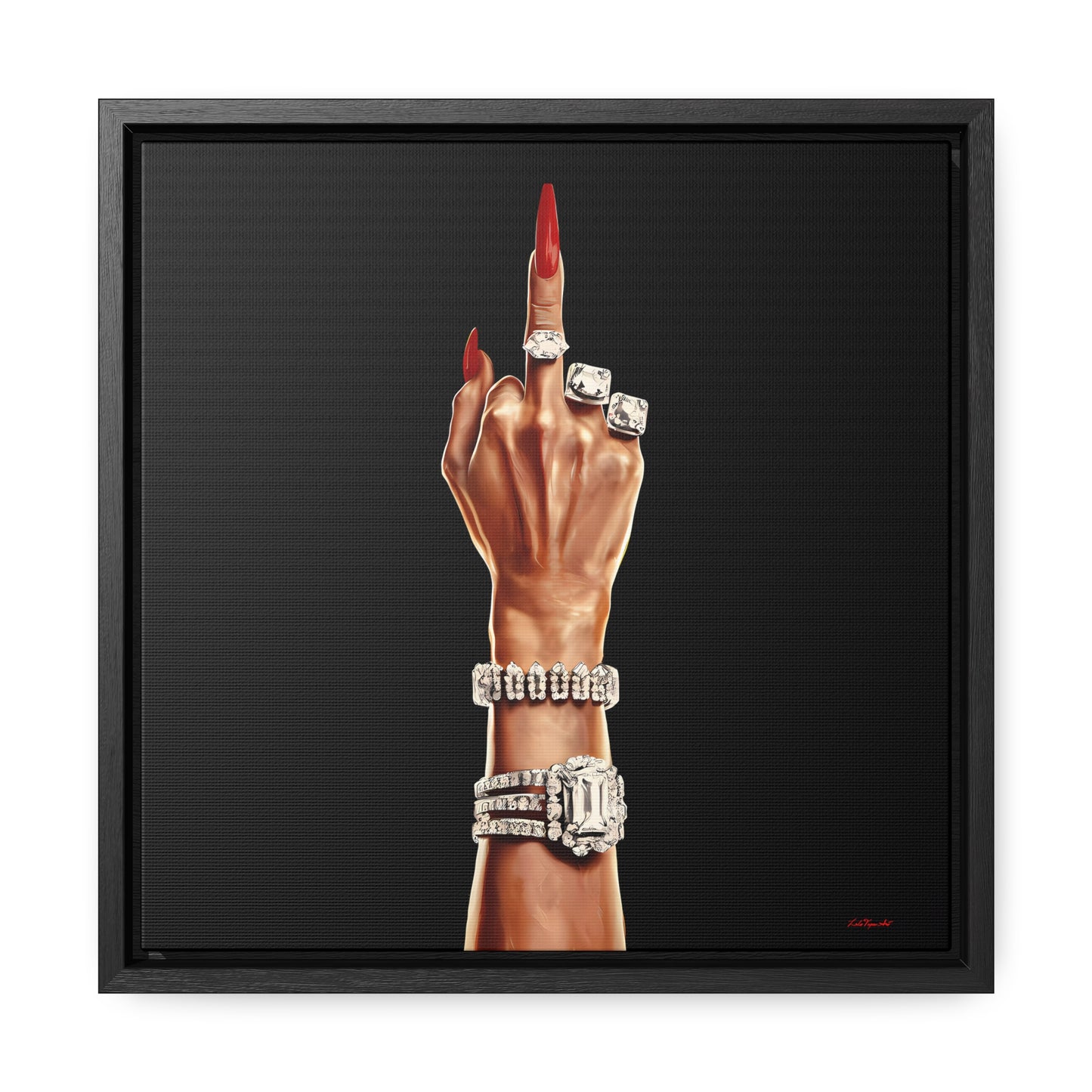 Canvas Wall Art, Feminist Artwork, Square Frame Decor, Bold Female Power, Glamorous Diamond Design, Rich Woman Flipping the Bird, Audacious