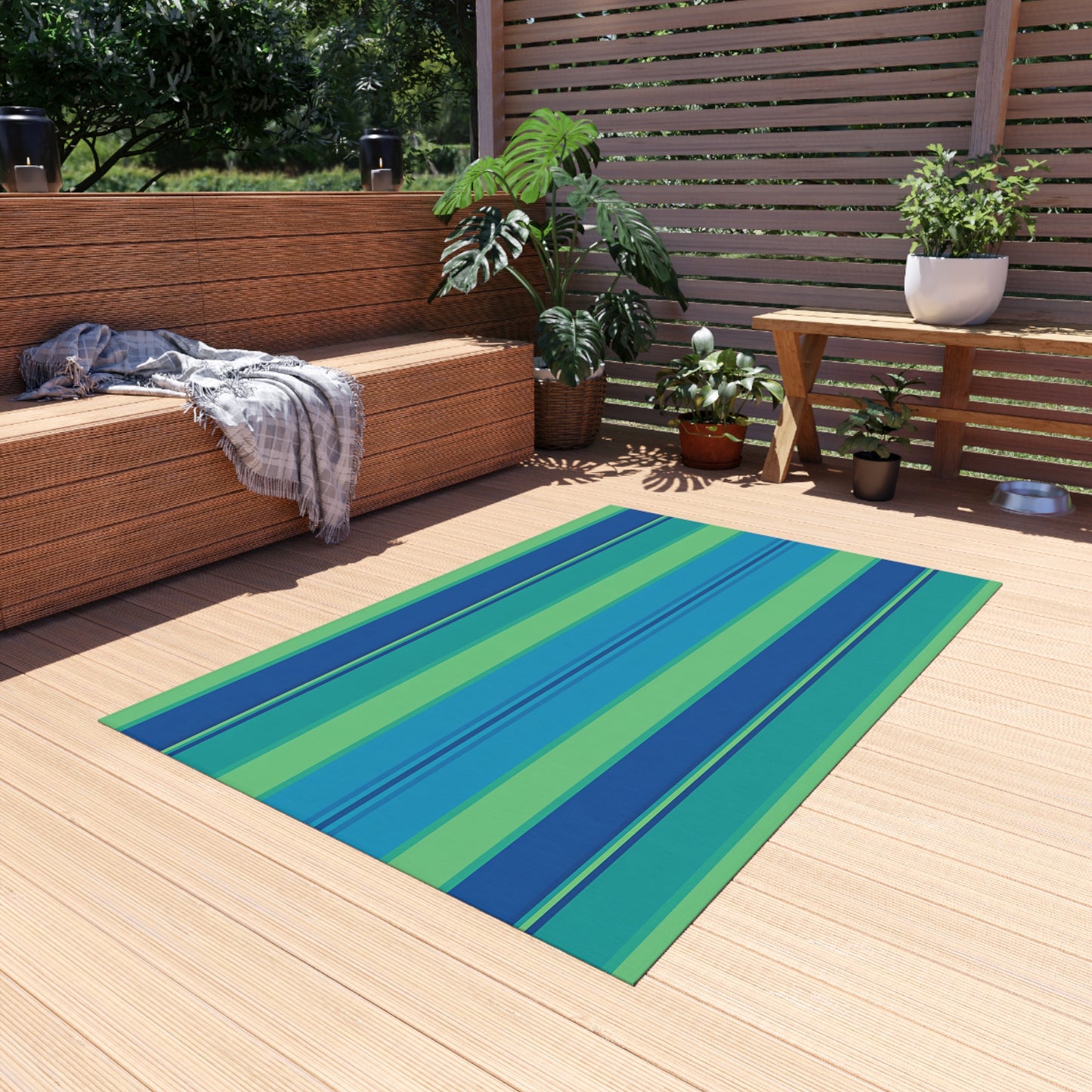 Blue Green Striped Outdoor Rug | Indoor Rug